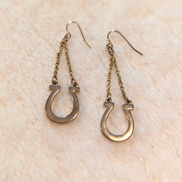 Vintage Goldtone Horseshoe Drop Pierced Earrings - Picture 3 of 5